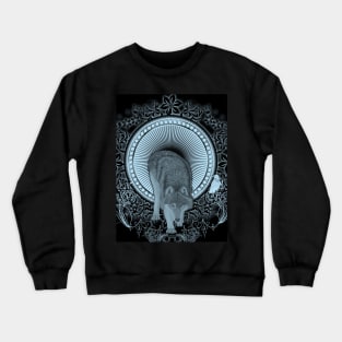 Awesome wolf with crow in blue and black Crewneck Sweatshirt